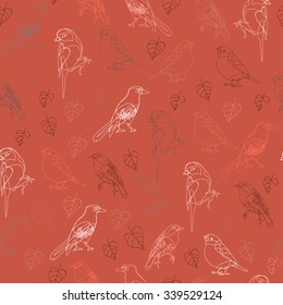 Vector illustration with birds on a red background.