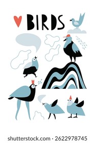 Vector illustration with birds on white
