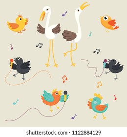 Vector Illustration Of Birds Singing