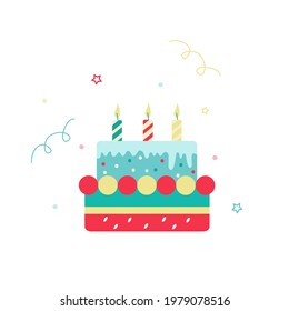 Vector illustration of birhday cake with candles isolated on white background.