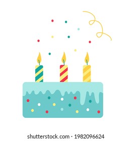 Vector illustration of birhday cake with candles isolated on white background.