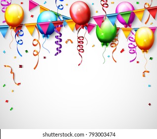 Vector Illustration Of Birthday Balloon With Confetti Background