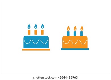 vector illustration of a birthday cake , A blue  and orange  illustration of a three tiered birthday cake isolated on white  background