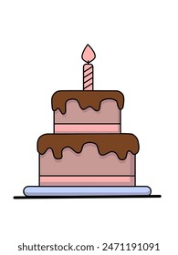 vector illustration of birthday cake with candles in flat and minimalist style isolated on white background