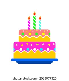Vector illustration of birthday cake flat on white background.