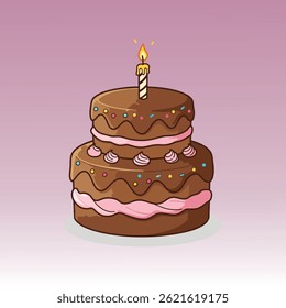 vector illustration of a birthday cake with lit candles