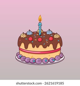 vector illustration of a birthday cake with lit candles