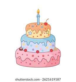 vector illustration of a birthday cake with lit candles