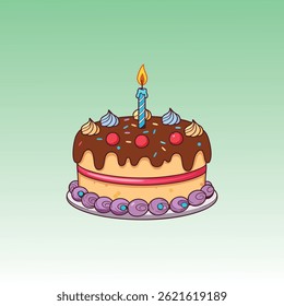 vector illustration of a birthday cake with lit candles