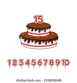 Vector illustration of a birthday cake, birthday cake with numbers. chocolate cake