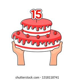 Vector illustration of a birthday cake with numbers. birthday cake, cute cake, cake in hand