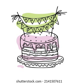 ilustración vectorial con tarta de cumpleaños en fondo blanco