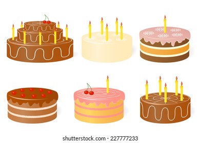 Vector illustration of birthday cake on a white background.