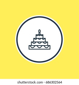 Vector Illustration Of Birthday Cake Outline. Beautiful Banquet Element Also Can Be Used As Patisserie Element.