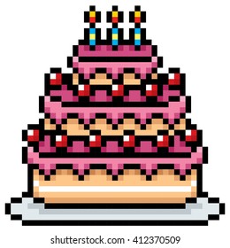 Vector Illustration of Birthday cake - Pixel design