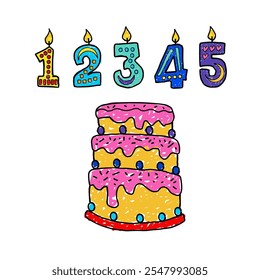 vector illustration of a birthday cake with some number shape candles suitable for celebration 