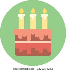Ilustración vectorial de una torta de cumpleaños con tres velas. Celebración con torta. Tres años.