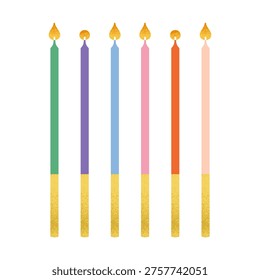 Vector illustration of birthday candles set. Good for prints, greeting card and stationery design, party invitations, and other celebratory materials. Colorful design.