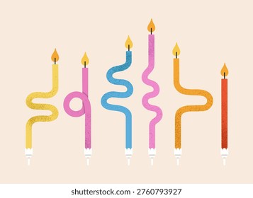 Vector illustration of birthday candles set. Good for prints, greeting card and stationery design, party invitations, and other celebratory materials. Cute design, wavy form.