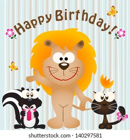 Vector illustration: birthday card, animal & bug theme elements for cards and wallpaper (Part 11)
