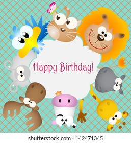 Vector illustration: birthday card, animal & bug theme elements for cards and wallpaper (Part 15)