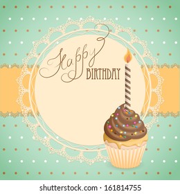 vector illustration birthday  card with cupcake on the vintage background- eps10