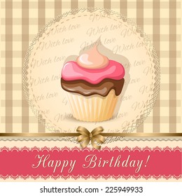vector illustration birthday card with cupcake - eps10