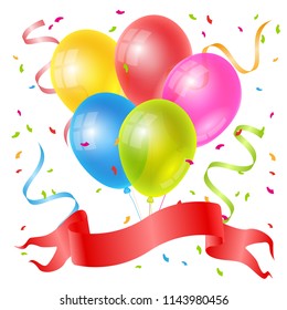 Vector illustration. Birthday celebration with balloons air party.