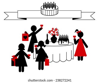 Vector illustration of a birthday celebration with friends at home