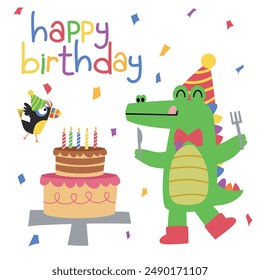 Vector Illustration Birthday Crocodile Colorful