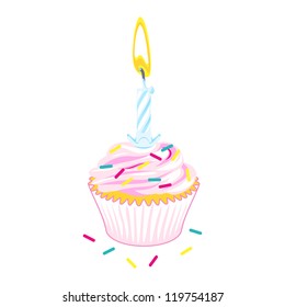 Vector illustration of birthday cupcake with single candle