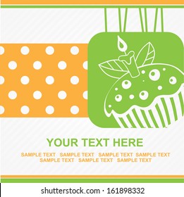 Vector illustration of birthday cupcake with single candle