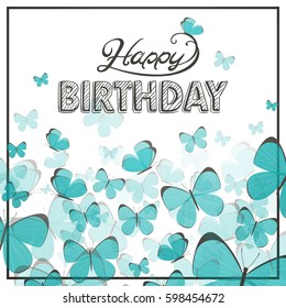 Vector Illustration of a Birthday Greeting Card with Blue Butterflies