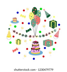 Vector illustration of birthday items.