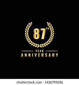 Vector illustration of a birthday logo number 87 with gold color, can be used as a logo for birthdays, leaflets and corporate birthday brochures. - Vector