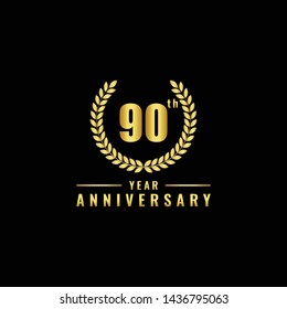 Vector illustration of a birthday logo number 90 with gold color, can be used as a logo for birthdays, leaflets and corporate birthday brochures. - Vector