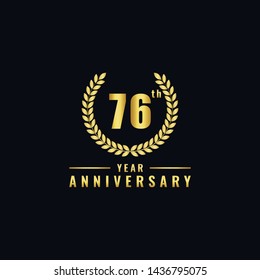 Vector illustration of a birthday logo number 76 with gold color, can be used as a logo for birthdays, leaflets and corporate birthday brochures. - Vector