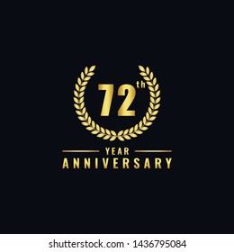Vector illustration of a birthday logo number 72 with gold color, can be used as a logo for birthdays, leaflets and corporate birthday brochures. - Vector