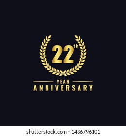 Vector illustration of a birthday logo number 22 with gold color, can be used as a logo for birthdays, leaflets and corporate birthday brochures. - Vector