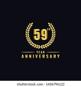 Vector illustration of a birthday logo number 59 with gold color, can be used as a logo for birthdays, leaflets and corporate birthday brochures. - Vector