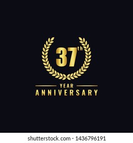 Vector illustration of a birthday logo number 37 with gold color, can be used as a logo for birthdays, leaflets and corporate birthday brochures. - Vector