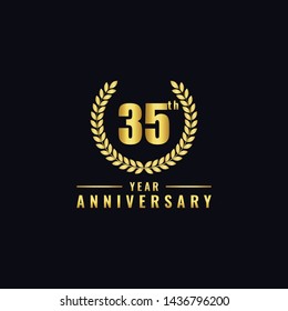 Vector illustration of a birthday logo number 35 with gold color, can be used as a logo for birthdays, leaflets and corporate birthday brochures. - Vector