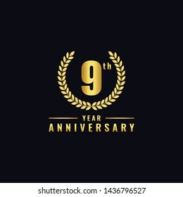 Vector illustration of a birthday logo number 9 with gold color, can be used as a logo for birthdays, leaflets and corporate birthday brochures. - Vector