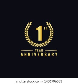 Vector illustration of a birthday logo number 1 with gold color, can be used as a logo for birthdays, leaflets and corporate birthday brochures. - Vector