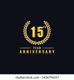 Vector illustration of a birthday logo number 15 with gold color, can be used as a logo for birthdays, leaflets and corporate birthday brochures. - Vector