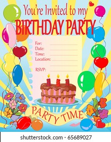 Vector Illustration Birthday Party Invitation Kids Stock Vector ...