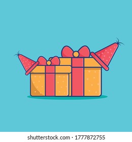 Vector illustration of a birthday present cartoon gift and hat