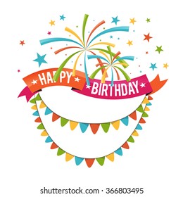 Vector illustration of birthday ribbon & flag decoration design element.