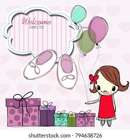 vector illustration of birthday, welcome, baby shower cartoon card