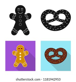 Vector illustration of biscuit and bake icon. Collection of biscuit and chocolate vector icon for stock.